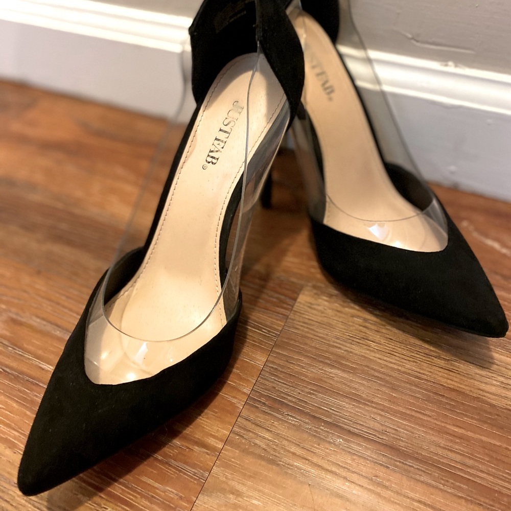 JustFab Black Stilettos w/ Clear Sides